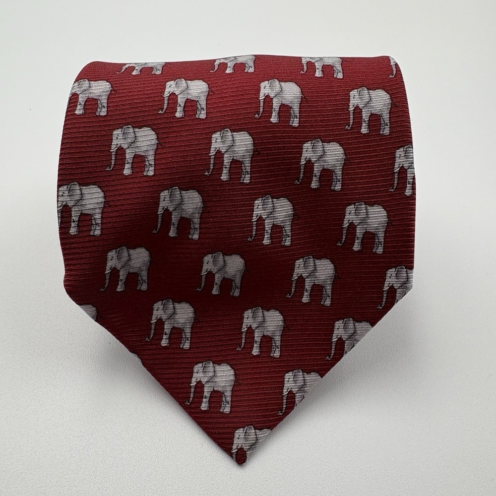 Southern Proper Tie Mens Burgundy Elephant Print 100% Silk NWOT Preppy Necktie
